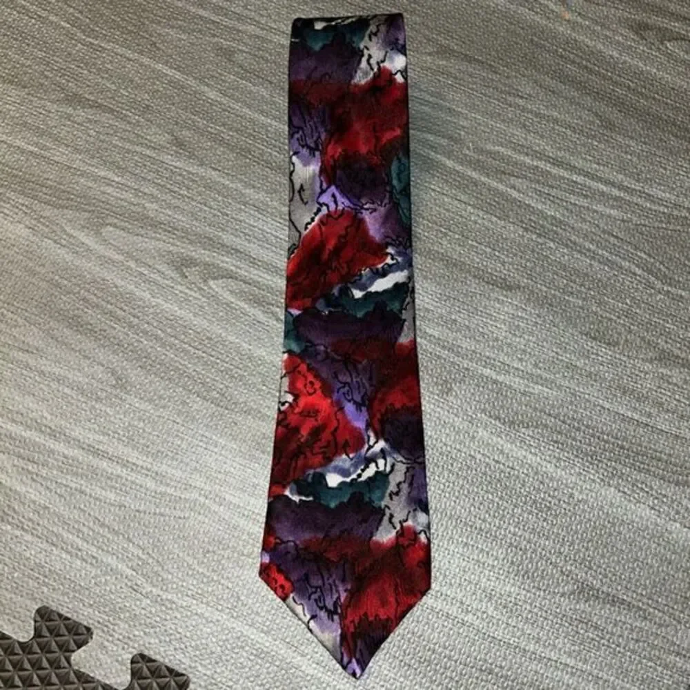 J Garcia Collector's Edition Volcano Red Purple‎ Silver Neck Tie 100% Silk